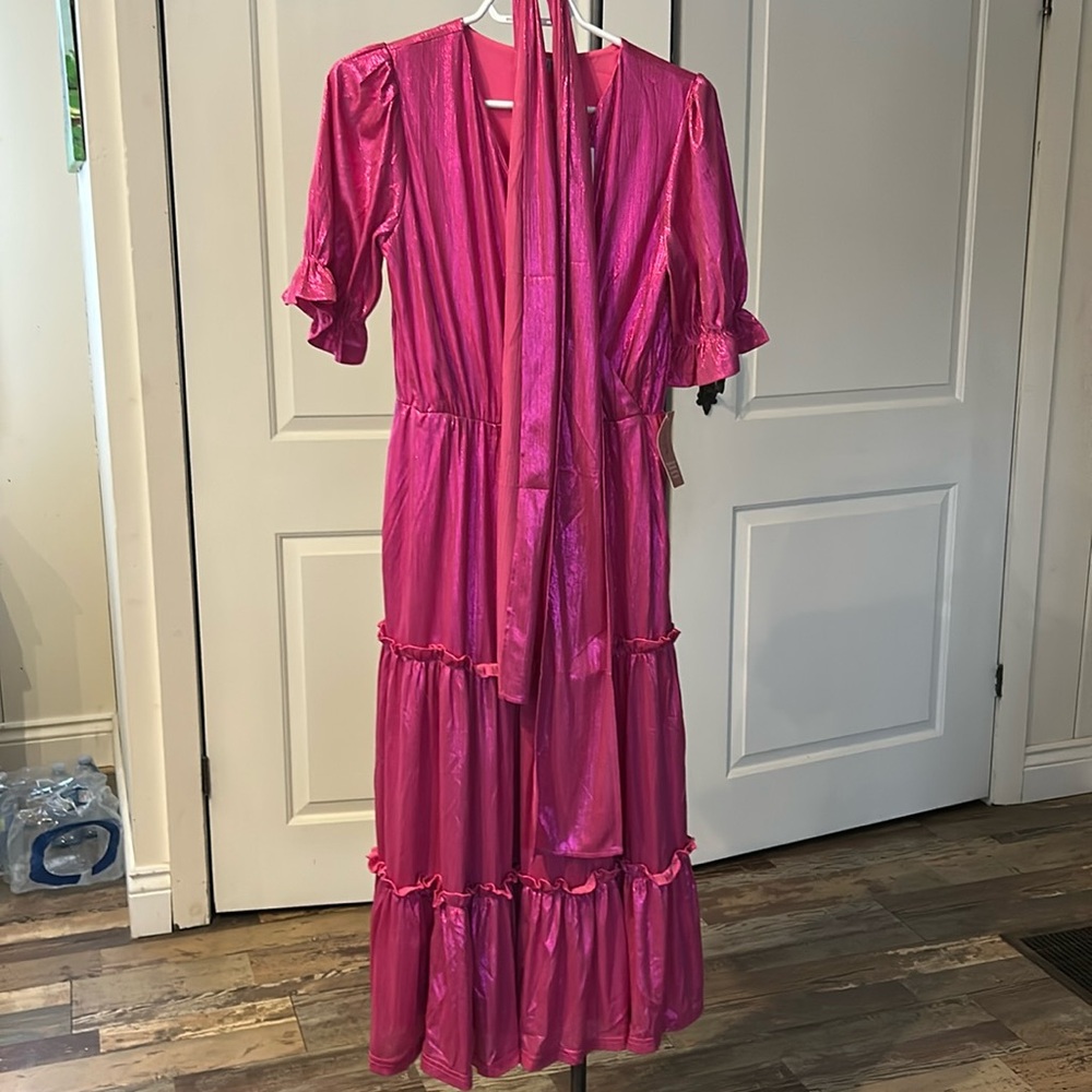 Beautiful non wrinkly shiny pink dress